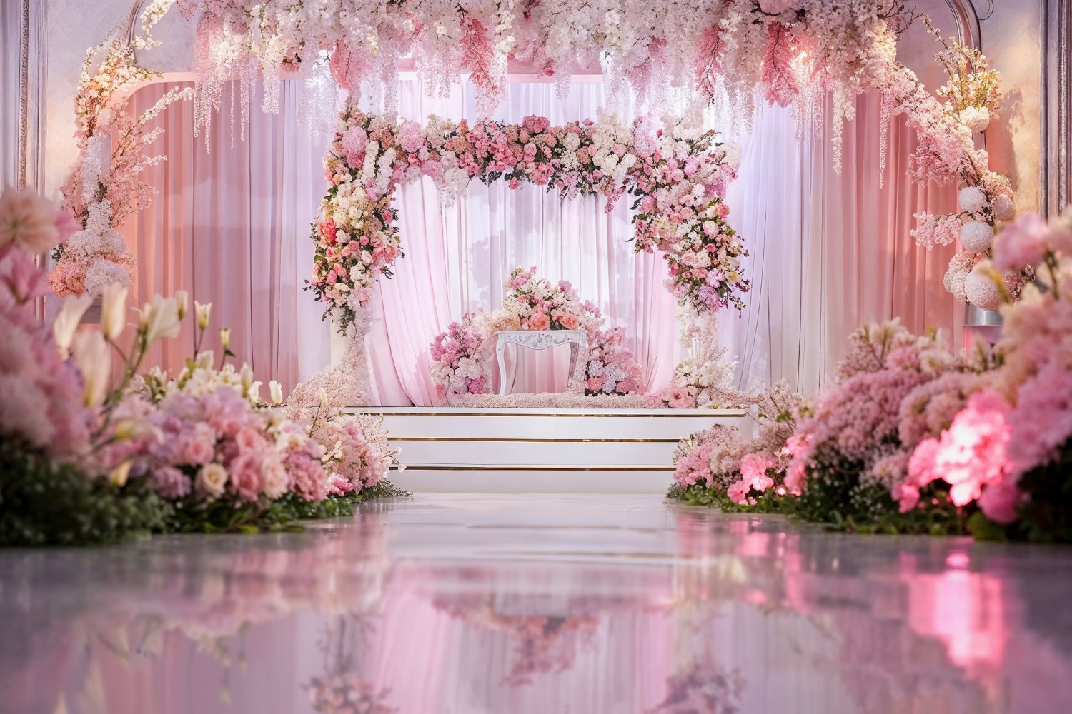 Engagement décor and florist styling setup